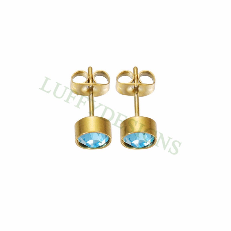 5pairs Colorful Crystal Zircon Stud, Swarovski Birthstone Stud Earring, Steel Post, Gold Round Earring Posts, Birthstone Gemstone CZ Earring