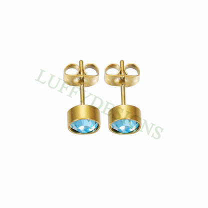 5pairs Colorful Crystal Zircon Stud, Swarovski Birthstone Stud Earring, Steel Post, Gold Round Earring Posts, Birthstone Gemstone CZ Earring