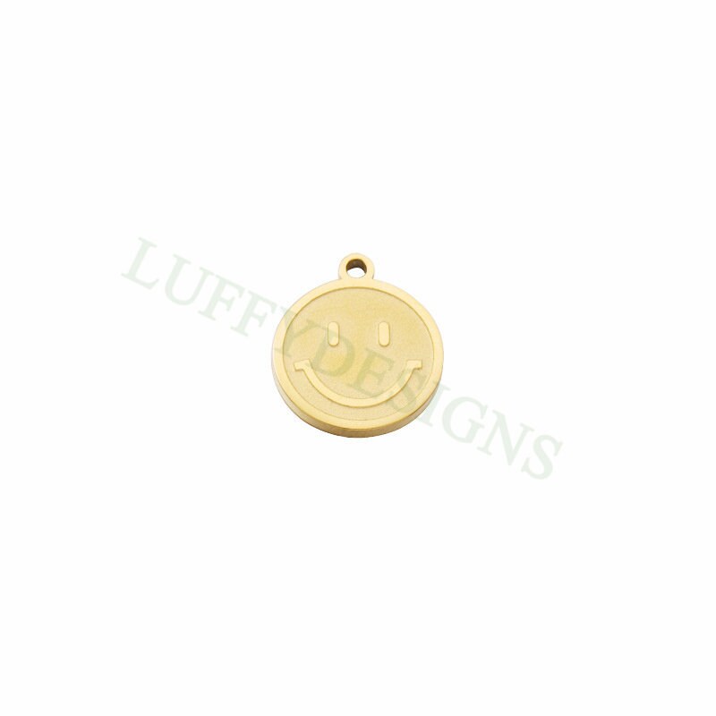 10pcs Smile Face Charm 8mm/13mm, Gold Smile Charm Pendant, Smile Round Disc, Happy Face Pendant, Smiley Symbol, Gold plated Stainless Steel