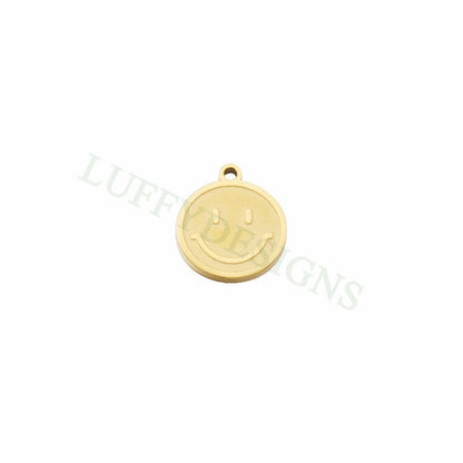 10pcs Smile Face Charm 8mm/13mm, Gold Smile Charm Pendant, Smile Round Disc, Happy Face Pendant, Smiley Symbol, Gold plated Stainless Steel