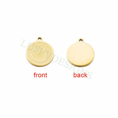 10pcs Smile Face Charm 8mm/13mm, Gold Smile Charm Pendant, Smile Round Disc, Happy Face Pendant, Smiley Symbol, Gold plated Stainless Steel