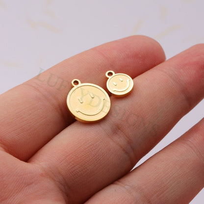 10pcs Smile Face Charm 8mm/13mm, Gold Smile Charm Pendant, Smile Round Disc, Happy Face Pendant, Smiley Symbol, Gold plated Stainless Steel