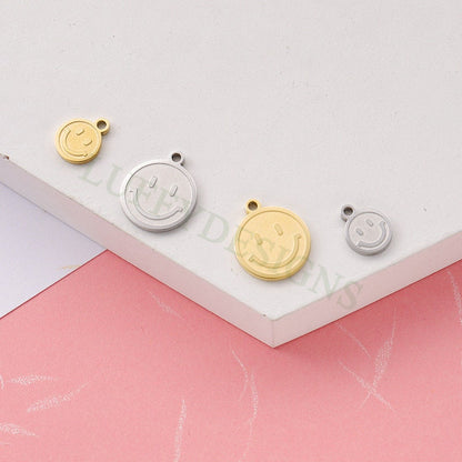 10pcs Smile Face Charm 8mm/13mm, Gold Smile Charm Pendant, Smile Round Disc, Happy Face Pendant, Smiley Symbol, Gold plated Stainless Steel