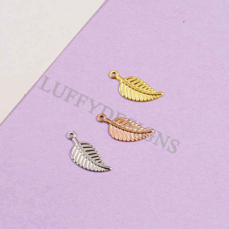 50pcs 14x6mm Stainless Steel Leaf Charm Pendants, Leaf Pendants, Leaf Pendant Links, Single Holes Leaf Supplies, Jewelry Findings