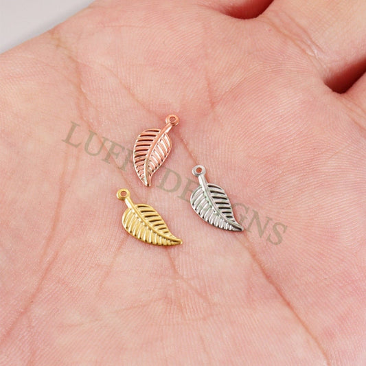 50pcs 14x6mm Stainless Steel Leaf Charm Pendants, Leaf Pendants, Leaf Pendant Links, Single Holes Leaf Supplies, Jewelry Findings