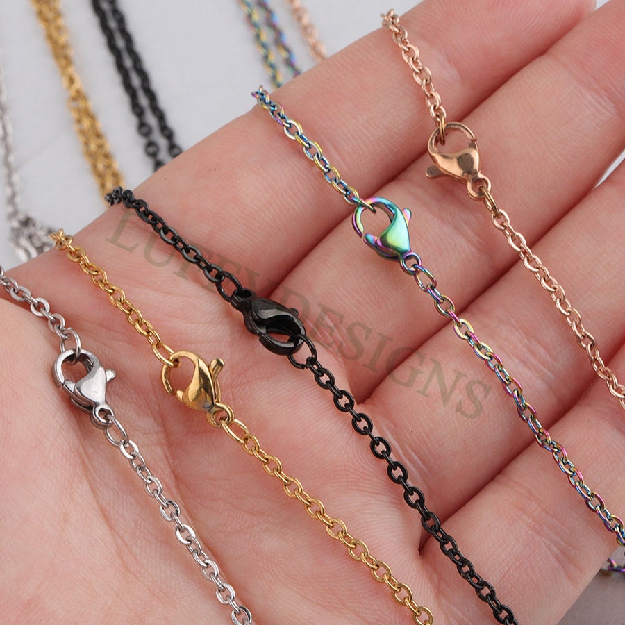 10Pcs Half Finished Necklace, Flat Oval Cable Chain With 2 Jump Rings, 18k Gold /Rose Gold plated 316L Stainless Steel, Necklace Supplies
