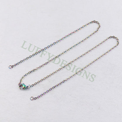 10Pcs Half Finished Necklace, Flat Oval Cable Chain With 2 Jump Rings, 18k Gold /Rose Gold plated 316L Stainless Steel, Necklace Supplies