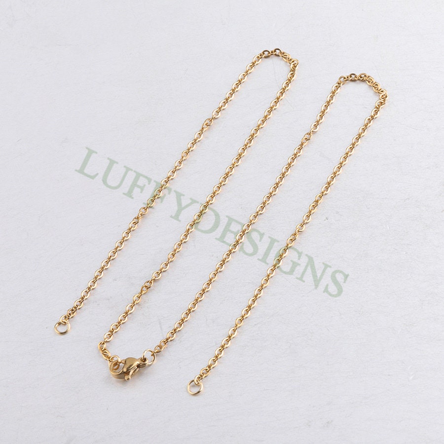 10Pcs Half Finished Necklace, Flat Oval Cable Chain With 2 Jump Rings, 18k Gold /Rose Gold plated 316L Stainless Steel, Necklace Supplies