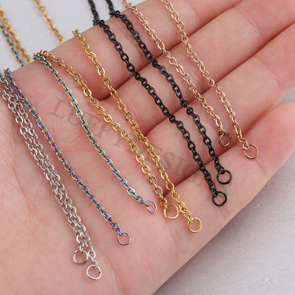 10Pcs Half Finished Necklace, Flat Oval Cable Chain With 2 Jump Rings, 18k Gold /Rose Gold plated 316L Stainless Steel, Necklace Supplies