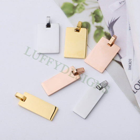 5pcs Gold Rectangle Charm Pendant, Rectangle Pendant Blank, DIY Engraving Supplies, Ready to Engrave, 18K Gold plated 316L Stainless Steel