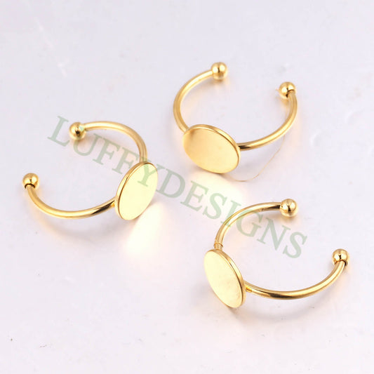 10pcs Gold Ring Blank Flat Pad, 18K Gold Plated 316L Stainless Steel, Small Ring Base, Ring Supplies, Ring Pad Blank, Circle Pad Bezel Ring