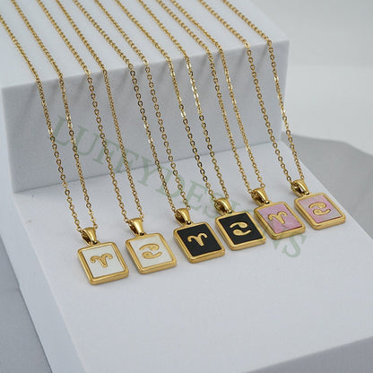 5pcs Zodiac Constellation Necklace, Shell Horoscope Pendant, Mother of Pearl Astrology Zodiac Sign Necklace, Steel Astrological Necklace