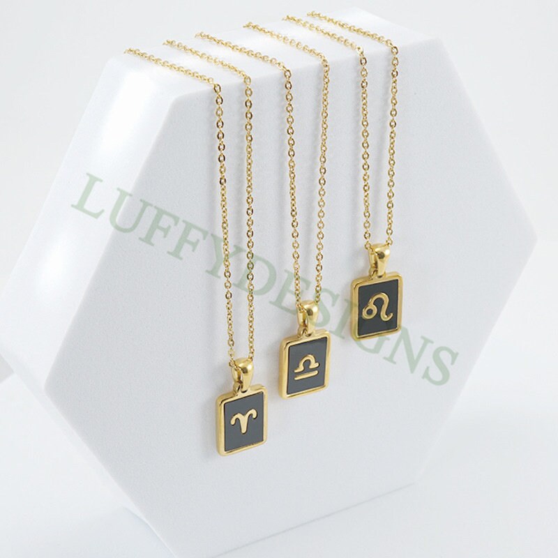 5pcs Zodiac Constellation Necklace, Shell Horoscope Pendant, Mother of Pearl Astrology Zodiac Sign Necklace, Steel Astrological Necklace
