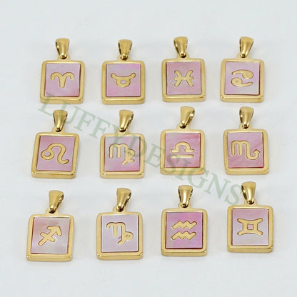 5pcs Zodiac Constellation Necklace, Shell Horoscope Pendant, Mother of Pearl Astrology Zodiac Sign Necklace, Steel Astrological Necklace