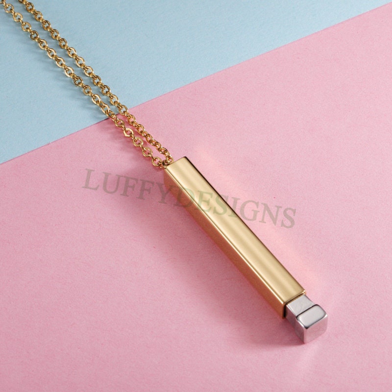 2pcs Blank Bar Necklace, Hidden Message Necklace, Gold Stainless Steel Blanks, Secret Message Blank Bars, Hidden Message Pendant Supplies