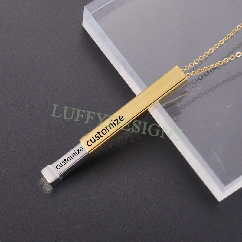 Hidden Message Necklace, 3d Secret Message Necklace, Personalized Anniversary, Birthday Gift Ideas for Women, Personalized Name Bar Necklace