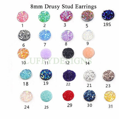 100pcs 8mm Round Druzy Cabochon, Faux Drusy Cabochons, Earring Findings Setting, Bulk Druzy Supplies, Druzy Stone for Stud Earring Making