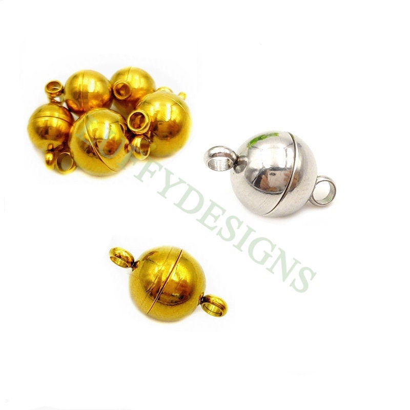 10pcs Strong Ball Magnetic Clasps, Necklace/Bracelet Magnetic Clasp Closure, 18K Gold Plated 304 Stainless Steel, Round Magnetic Clasp, 8mm