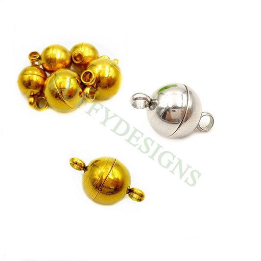 10pcs Strong Ball Magnetic Clasps, Necklace/Bracelet Magnetic Clasp Closure, 18K Gold Plated 304 Stainless Steel, Round Magnetic Clasp, 8mm