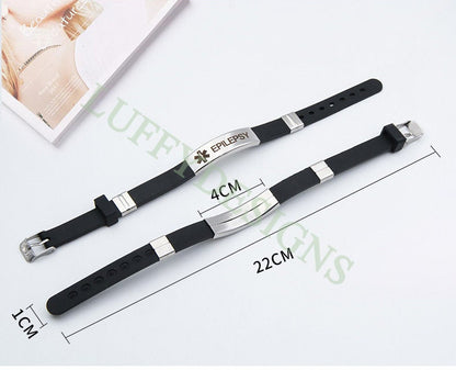 5pcs Medical ID Bracelet, Silicone & Stainless Steel Medical Alert ID Bracelet, Personalized Emergency Bracelet, Adjustable Allergy Bracelet