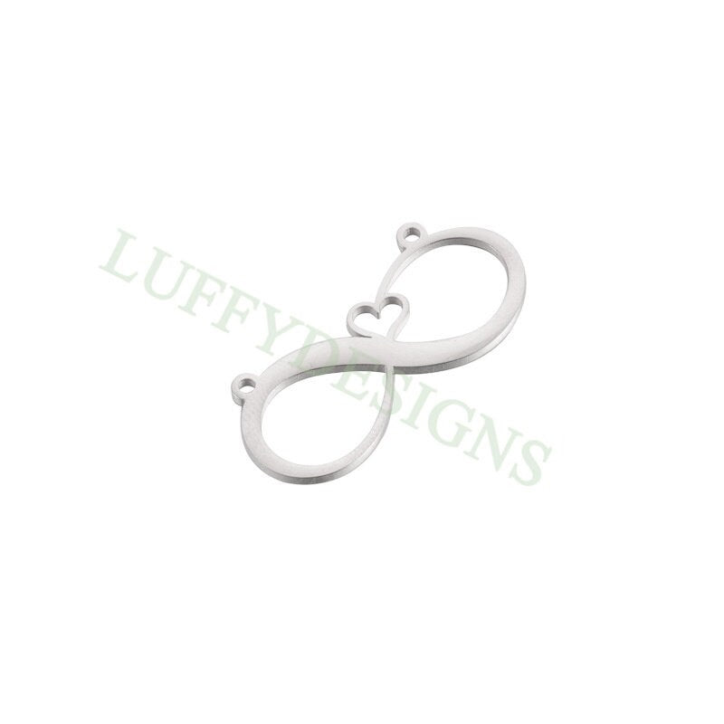 10pcs Infinity Charms Pendant, Love Infinity Pendant for Necklace 37x17mm, Large Infinity Charm with Heart, 18K Gold plated Stainless Steel