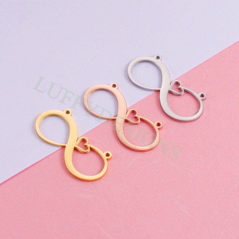 10pcs Infinity Charms Pendant, Love Infinity Pendant for Necklace 37x17mm, Large Infinity Charm with Heart, 18K Gold plated Stainless Steel