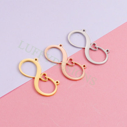 10pcs Infinity Charms Pendant, Love Infinity Pendant for Necklace 37x17mm, Large Infinity Charm with Heart, 18K Gold plated Stainless Steel
