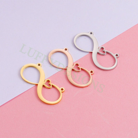10pcs Infinity Charms Pendant, Love Infinity Pendant for Necklace 37x17mm, Large Infinity Charm with Heart, 18K Gold plated Stainless Steel