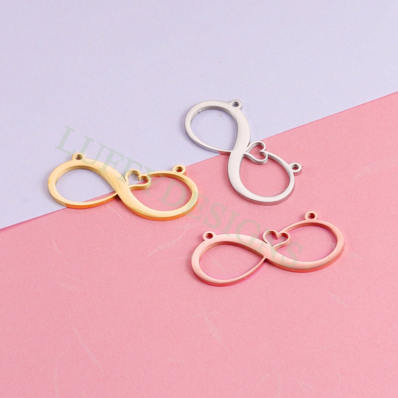 10pcs Infinity Charms Pendant, Love Infinity Pendant for Necklace 37x17mm, Large Infinity Charm with Heart, 18K Gold plated Stainless Steel