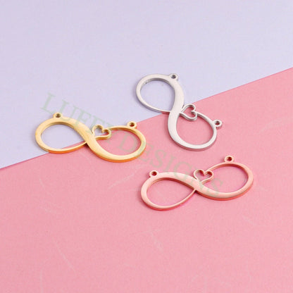 10pcs Infinity Charms Pendant, Love Infinity Pendant for Necklace 37x17mm, Large Infinity Charm with Heart, 18K Gold plated Stainless Steel