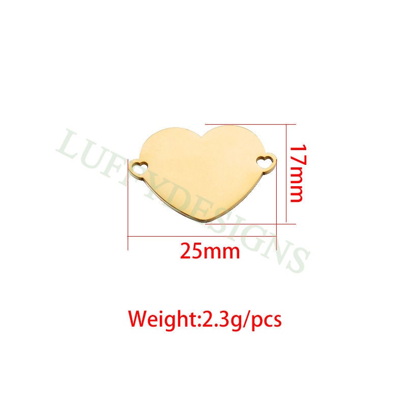 10pcs Heart Charms with Heart Loops, Large Love Charm, Gold /Rose Gold Stainless Steel Heart, Heart Charms Pendant, Love Charms Connector