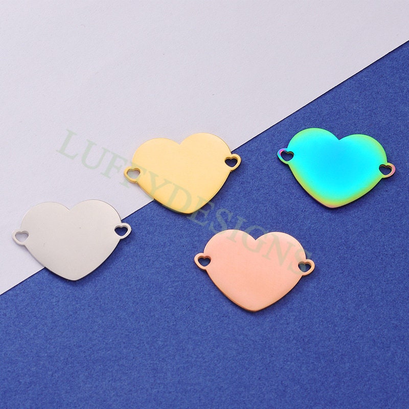 10pcs Heart Charms with Heart Loops, Large Love Charm, Gold /Rose Gold Stainless Steel Heart, Heart Charms Pendant, Love Charms Connector