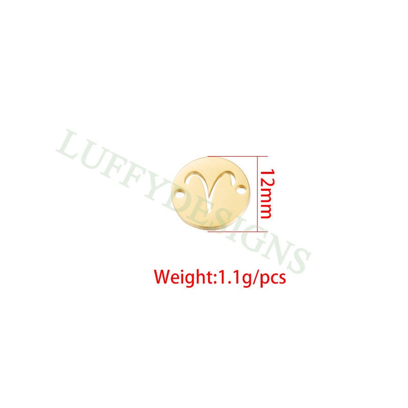 5pcs Round Zodiac Symbol Constellation Charm, Gold plated Stainless Steel, Gold Zodiac Connector, Constellation Charm, Mirror Polished 12mm