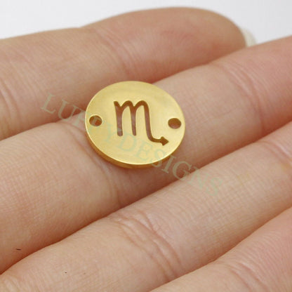 5pcs Round Zodiac Symbol Constellation Charm, Gold plated Stainless Steel, Gold Zodiac Connector, Constellation Charm, Mirror Polished 12mm