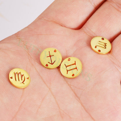 5pcs Round Zodiac Symbol Constellation Charm, Gold plated Stainless Steel, Gold Zodiac Connector, Constellation Charm, Mirror Polished 12mm