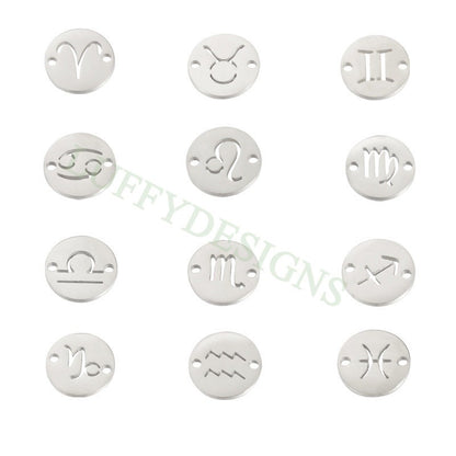5pcs Round Zodiac Symbol Constellation Charm, Gold plated Stainless Steel, Gold Zodiac Connector, Constellation Charm, Mirror Polished 12mm