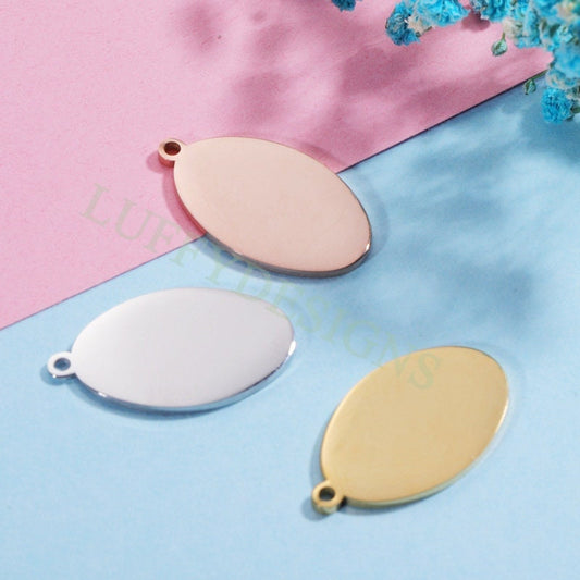 10pc Oval Tags, 23x7mm /23x14mm Blank Stamping Charm Pendant, Metal Stamping Blanks Charm, Engravable Oval Blank, Gold Stainless Steel