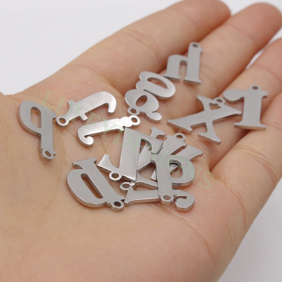 Lowercase Letter Charm 17mm, Alphabet Charm Pendant, Gold Letter Charm, 26 Letters Initial Charms, Gold Plated Stainless Steel,High Polished