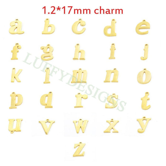 Lowercase Letter Charm 17mm, Alphabet Charm Pendant, Gold Letter Charm, 26 Letters Initial Charms, Gold Plated Stainless Steel,High Polished
