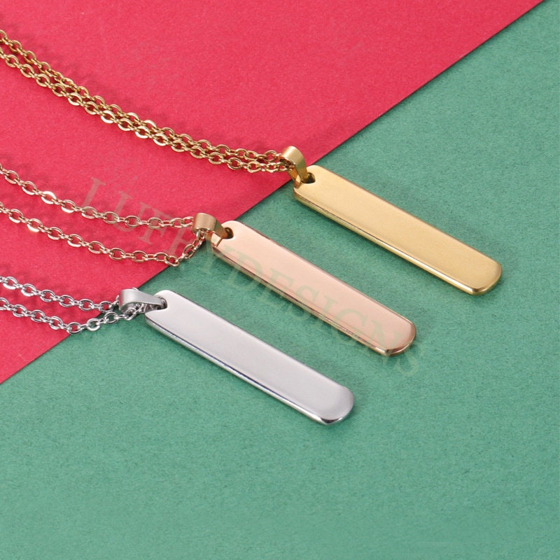 10pcs 3D Bar Blank Necklace, Gold Stainless Steel Blank Bars, Stamping 3D Bar Necklace, DIY Engraving Supplies, Ready to Stamp,Engraving Bar