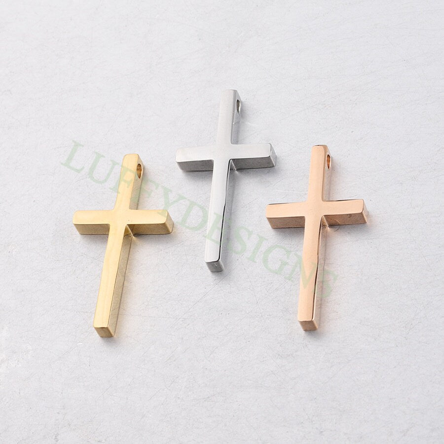 10pcs Cross Bead Charms, Gold Steel Cross Beads, Jewelry Making Supplies, Communion Findings, Jesus Charm, Christian Charm, Catholic Charm