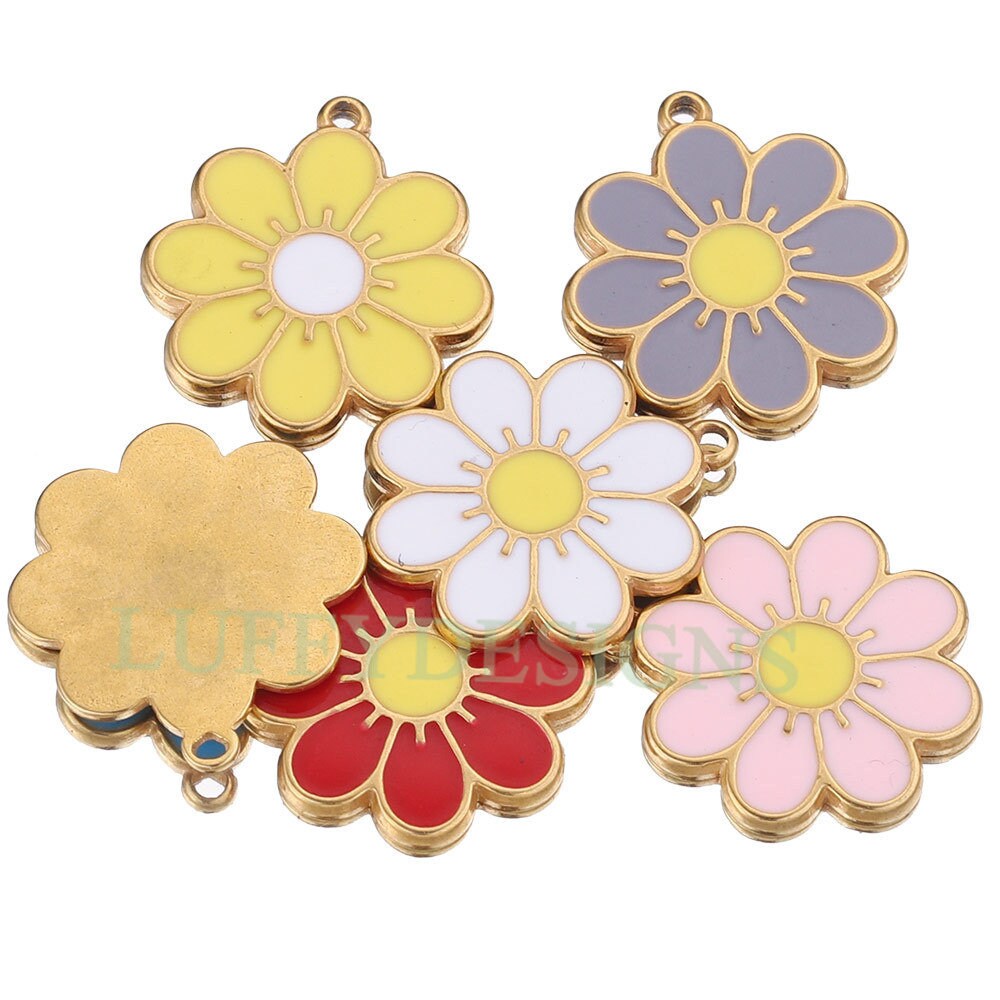 10pcs Daisy Charms, Gold Flower Pendant, Gold plated 304 Stainless Steel, Gold Daisy Flower Charms, Enamel Daisy Charms For Jewelry Making
