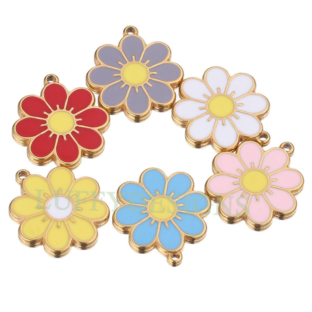 10pcs Daisy Charms, Gold Flower Pendant, Gold plated 304 Stainless Steel, Gold Daisy Flower Charms, Enamel Daisy Charms For Jewelry Making