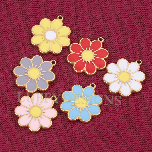 10pcs Daisy Charms, Gold Flower Pendant, Gold plated 304 Stainless Steel, Gold Daisy Flower Charms, Enamel Daisy Charms For Jewelry Making