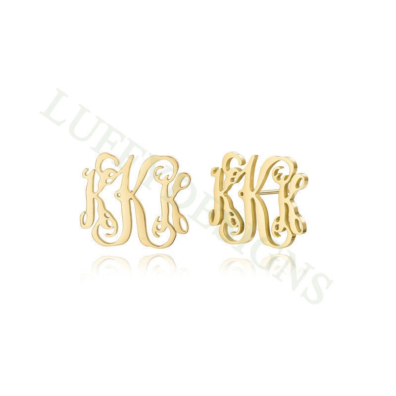 Gold Monogram Stud Earrings, Dainty Monogram Earrings in Steel, Personalized Initial Earrings, Custom Name Jewelry, BridesMaids Gift for Her