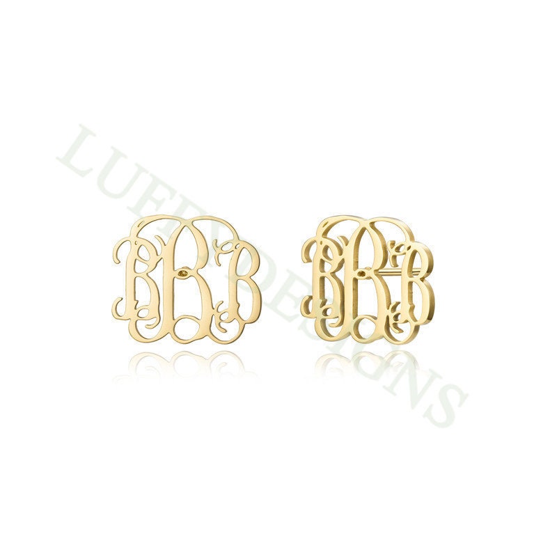 Gold Monogram Stud Earrings, Dainty Monogram Earrings in Steel, Personalized Initial Earrings, Custom Name Jewelry, BridesMaids Gift for Her