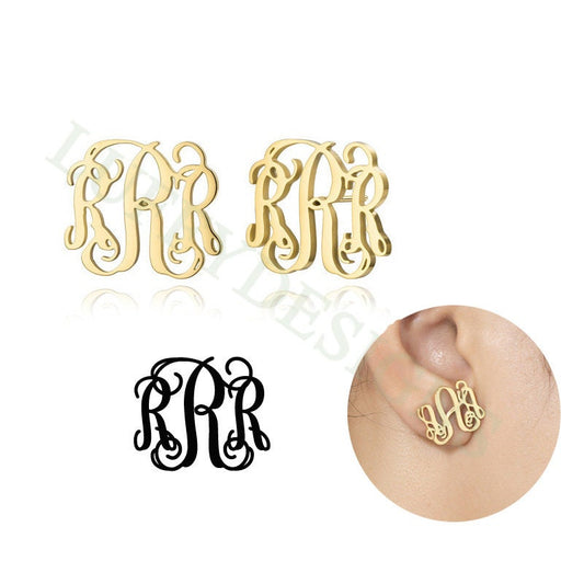 Gold Monogram Stud Earrings, Dainty Monogram Earrings in Steel, Personalized Initial Earrings, Custom Name Jewelry, BridesMaids Gift for Her