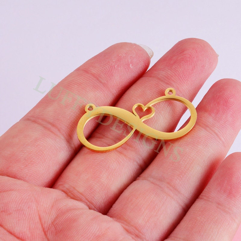 10pcs Infinity Charms Pendant, Love Infinity Pendant for Necklace 37x17mm, Large Infinity Charm with Heart, 18K Gold plated Stainless Steel