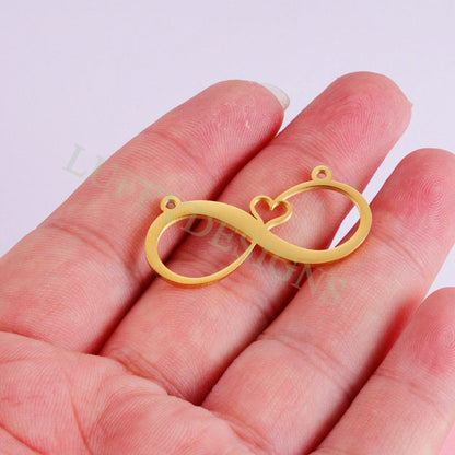 10pcs Infinity Charms Pendant, Love Infinity Pendant for Necklace 37x17mm, Large Infinity Charm with Heart, 18K Gold plated Stainless Steel