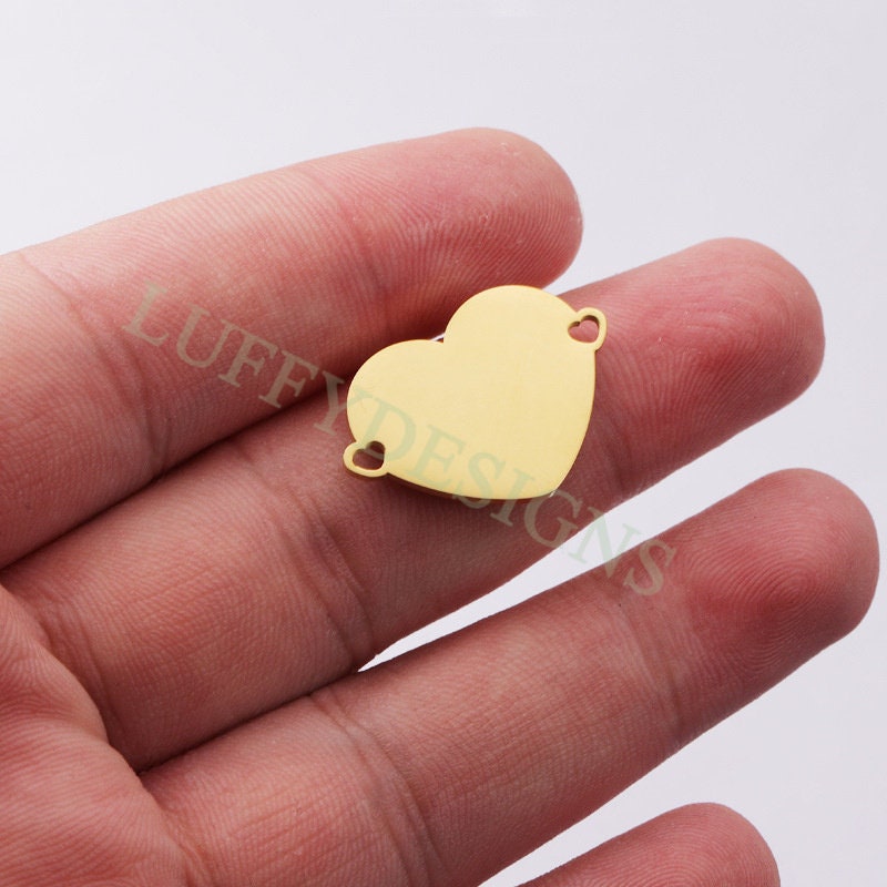 10pcs Heart Charms with Heart Loops, Large Love Charm, Gold /Rose Gold Stainless Steel Heart, Heart Charms Pendant, Love Charms Connector